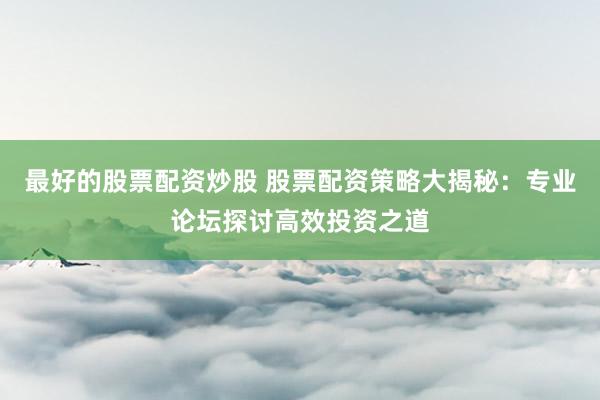 最好的股票配资炒股 股票配资策略大揭秘：专业论坛探讨高效投资之道