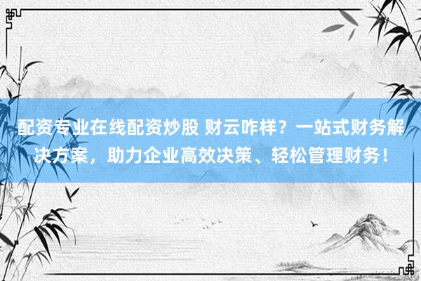 配资专业在线配资炒股 财云咋样？一站式财务解决方案，助力企业高效决策、轻松管理财务！