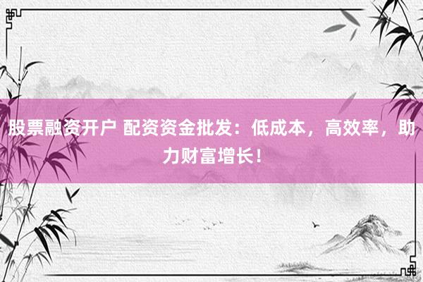 股票融资开户 配资资金批发：低成本，高效率，助力财富增长！