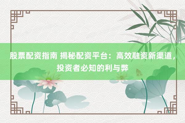 股票配资指南 揭秘配资平台：高效融资新渠道，投资者必知的利与弊