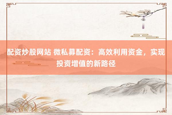 配资炒股网站 微私募配资：高效利用资金，实现投资增值的新路径