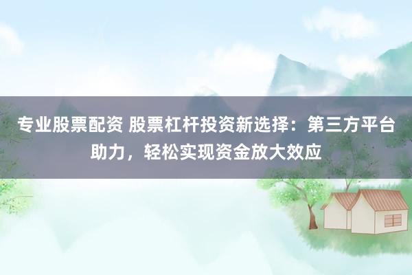专业股票配资 股票杠杆投资新选择：第三方平台助力，轻松实现资金放大效应