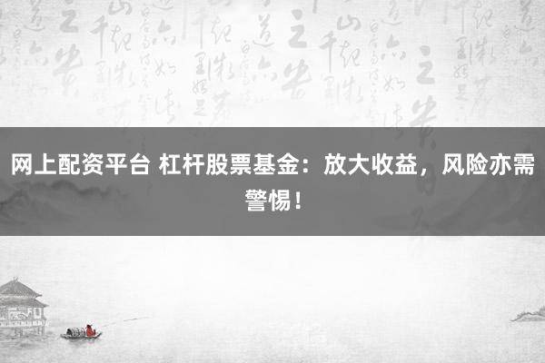 网上配资平台 杠杆股票基金：放大收益，风险亦需警惕！