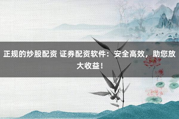 正规的炒股配资 证券配资软件:安全高效,助您放大收益!