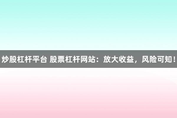 炒股杠杆平台 股票杠杆网站：放大收益，风险可知！