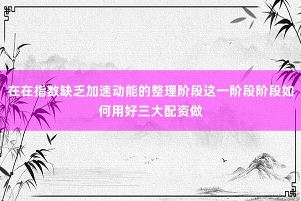 在在指数缺乏加速动能的整理阶段这一阶段阶段如何用好三大配资做