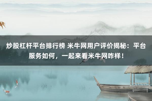 炒股杠杆平台排行榜 米牛网用户评价揭秘：平台服务如何，一起来看米牛网咋样！
